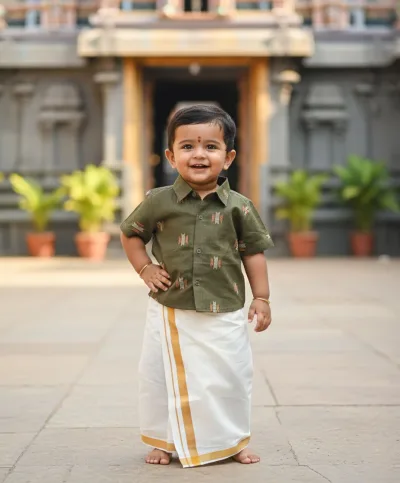 Olive Green Shirt & Vesti Set
